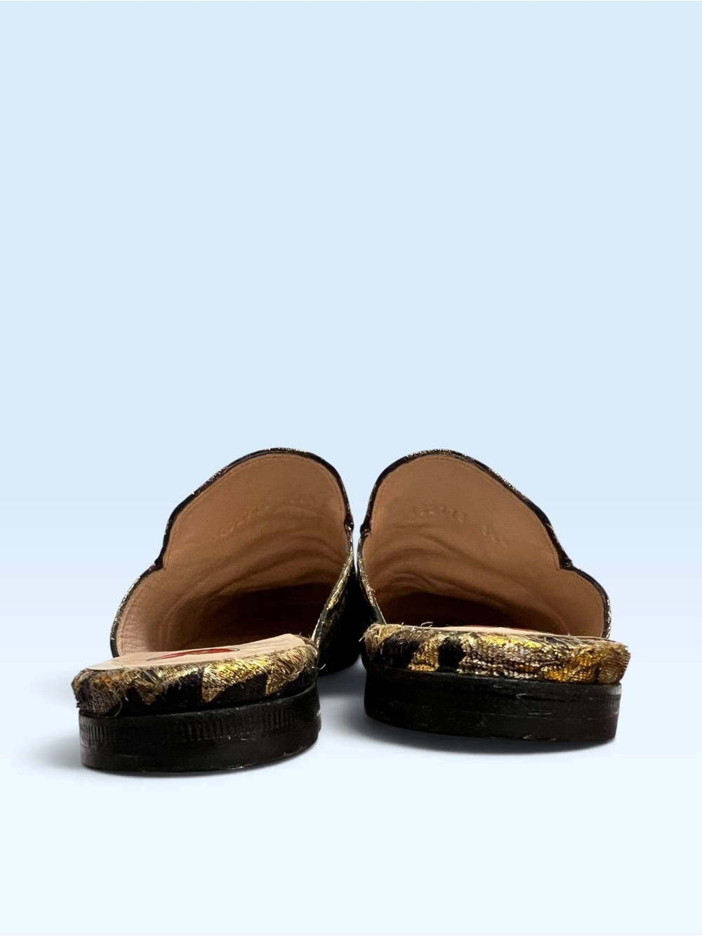 Gucci Gold, Black & Red Heart Embroidered Horsebit Mules - Picture 3 of 4